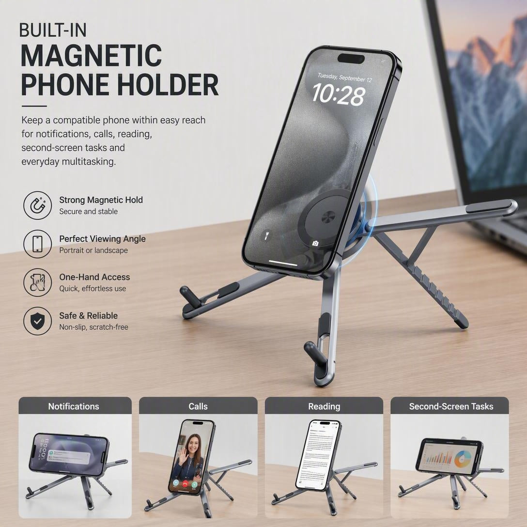 Magnetic Portable Multi-Functional Tablet, Phone, And Laptop Stand