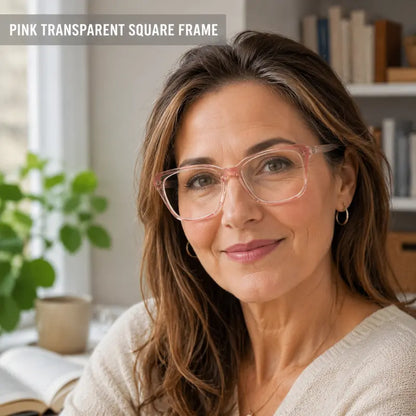 Progressive Photochromic Readers for Women, Pink Square Multifocal Reading Glasses 🕶️