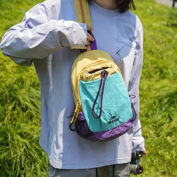 🎒Unisex Color Block Mini Backpack – Lightweight Water-Resistant Nylon Daypack