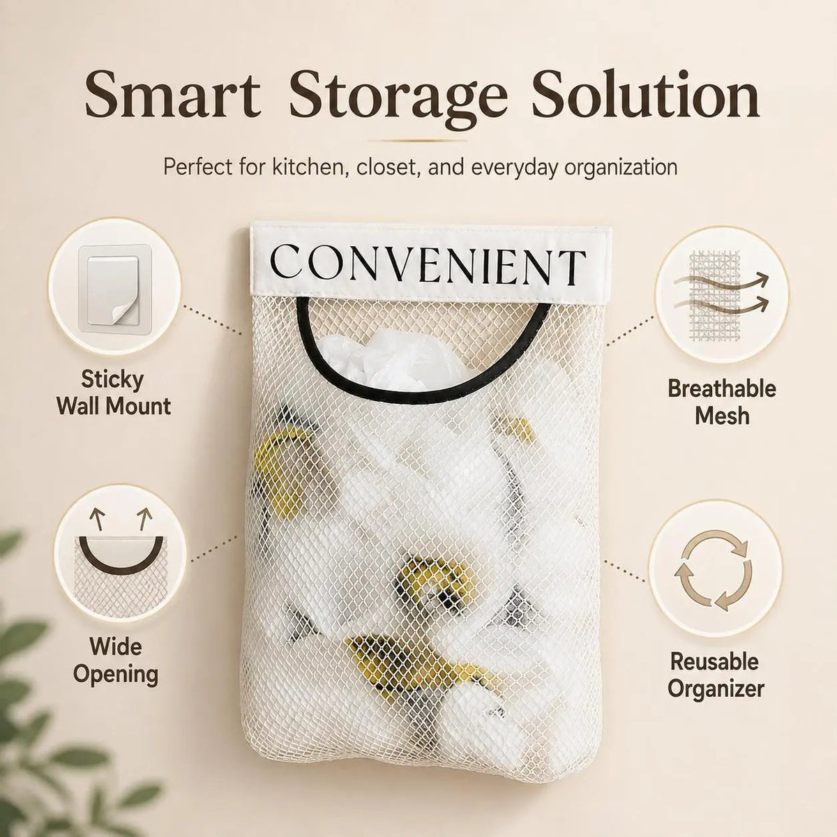 10PCS Grocery Garbage Bag Holder Trash Bag Dispenser Sticky Wall Mounted Mesh🛒