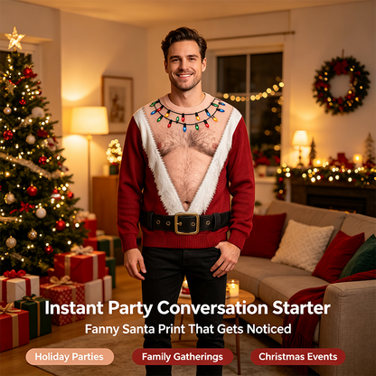Funny Hairy Chest Santa Lights Ugly Christmas Sweater 3D Printed Holiday Gag Gift Sweatshirt🎅