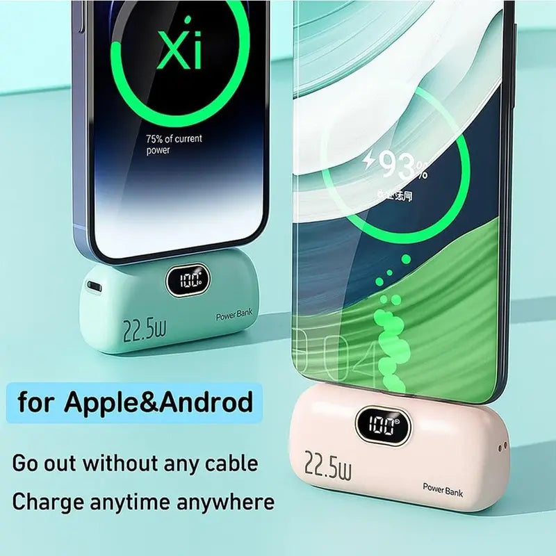 22.5W Mini Portable Charger – 5000mAh Fast Charging Power Bank with USB-C & USB-A Dual Ports, Digital Battery Display, Pocket-Size Phone Charger