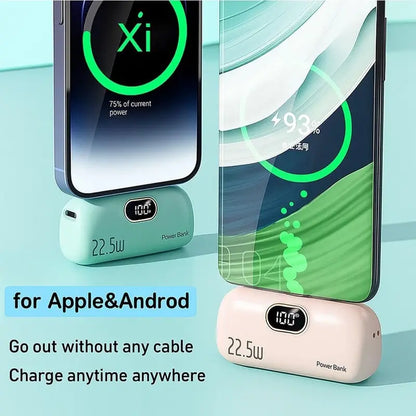 22.5W Mini Portable Charger – 5000mAh Fast Charging Power Bank with USB-C & USB-A Dual Ports, Digital Battery Display, Pocket-Size Phone Charger