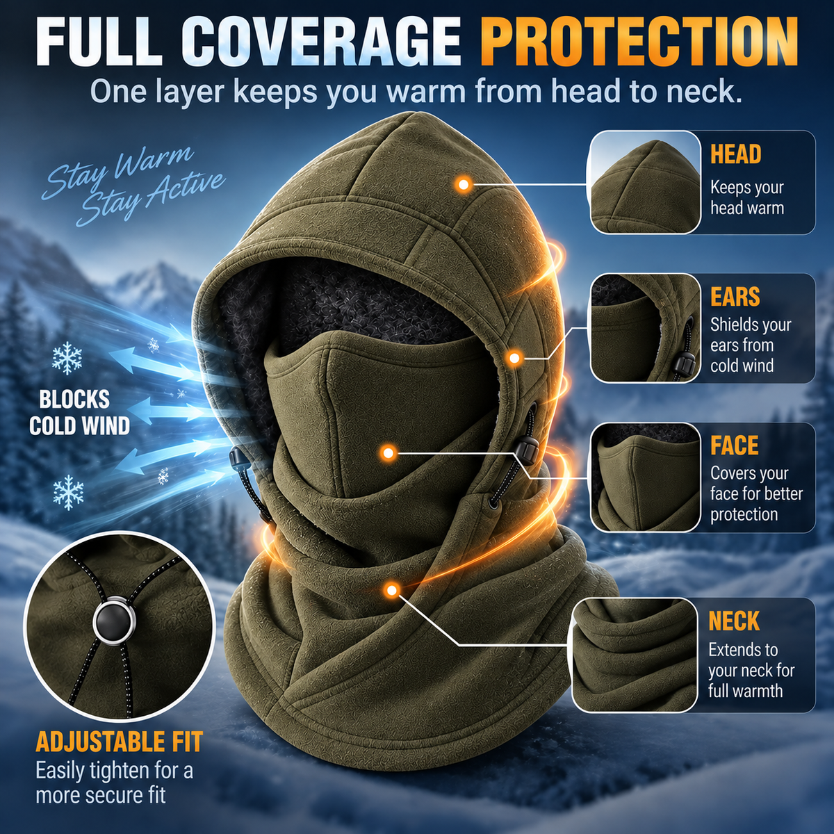🥶 Fleece Balaclava Hood – Full Face & Neck Winter Protection for Outdoor Adventures