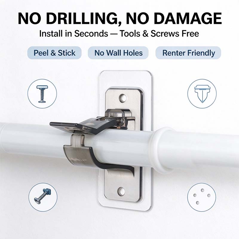 2-Pack No-Drill Curtain Rod Brackets, Self-Adhesive Multifunctional Acrylic Gel Rod Holder Hooks 🏠