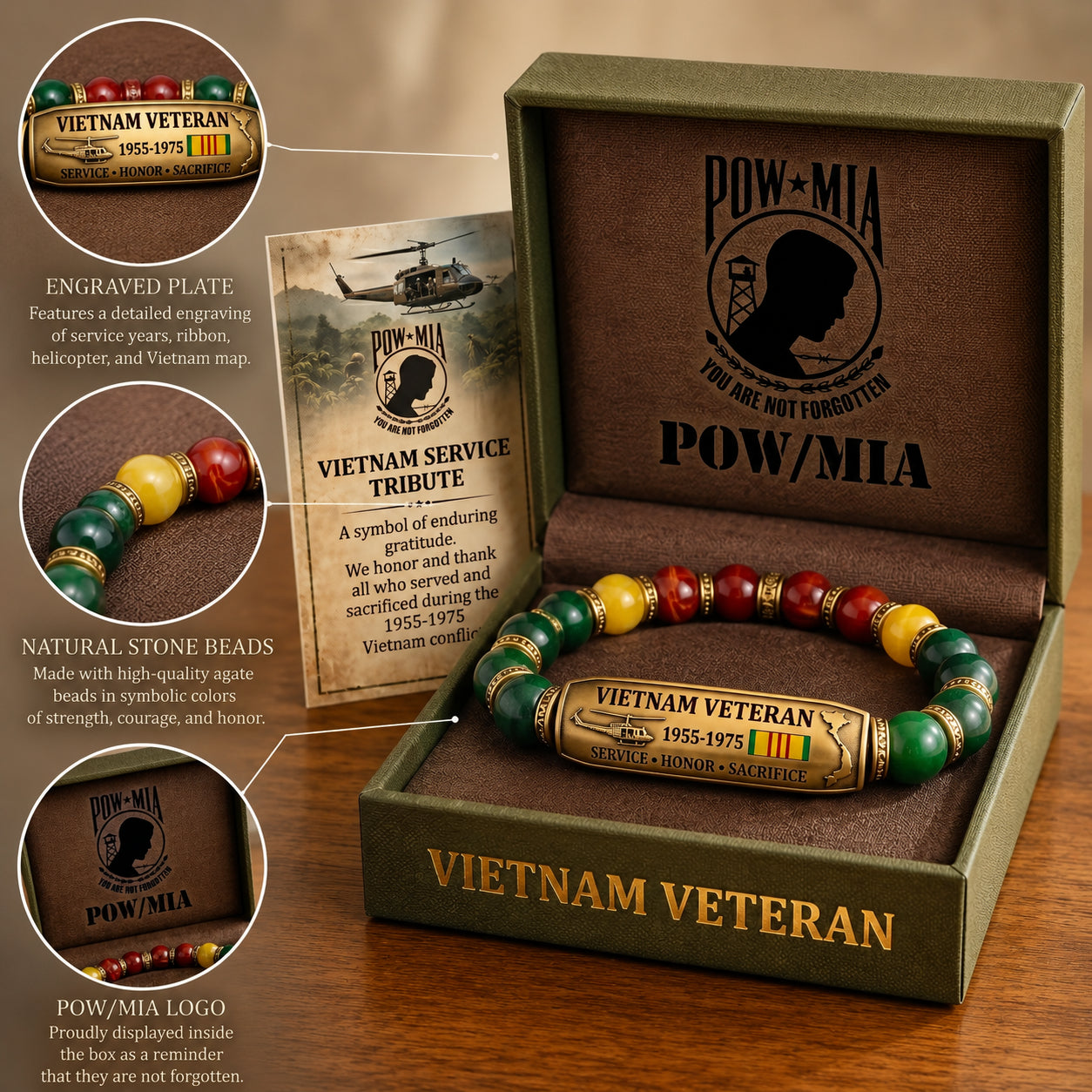 🎖️Vietnam Veteran Tribute Beaded Bracelet with Giftbox