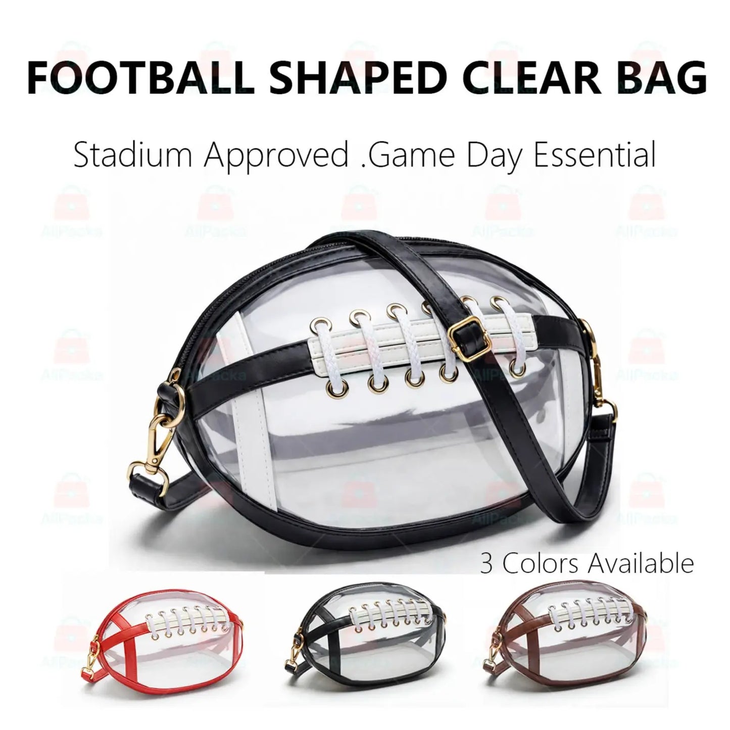 Clear Football Shaped Crossbody Bag, Transparent PVC Stadium Approved Game Day Bag 🏈