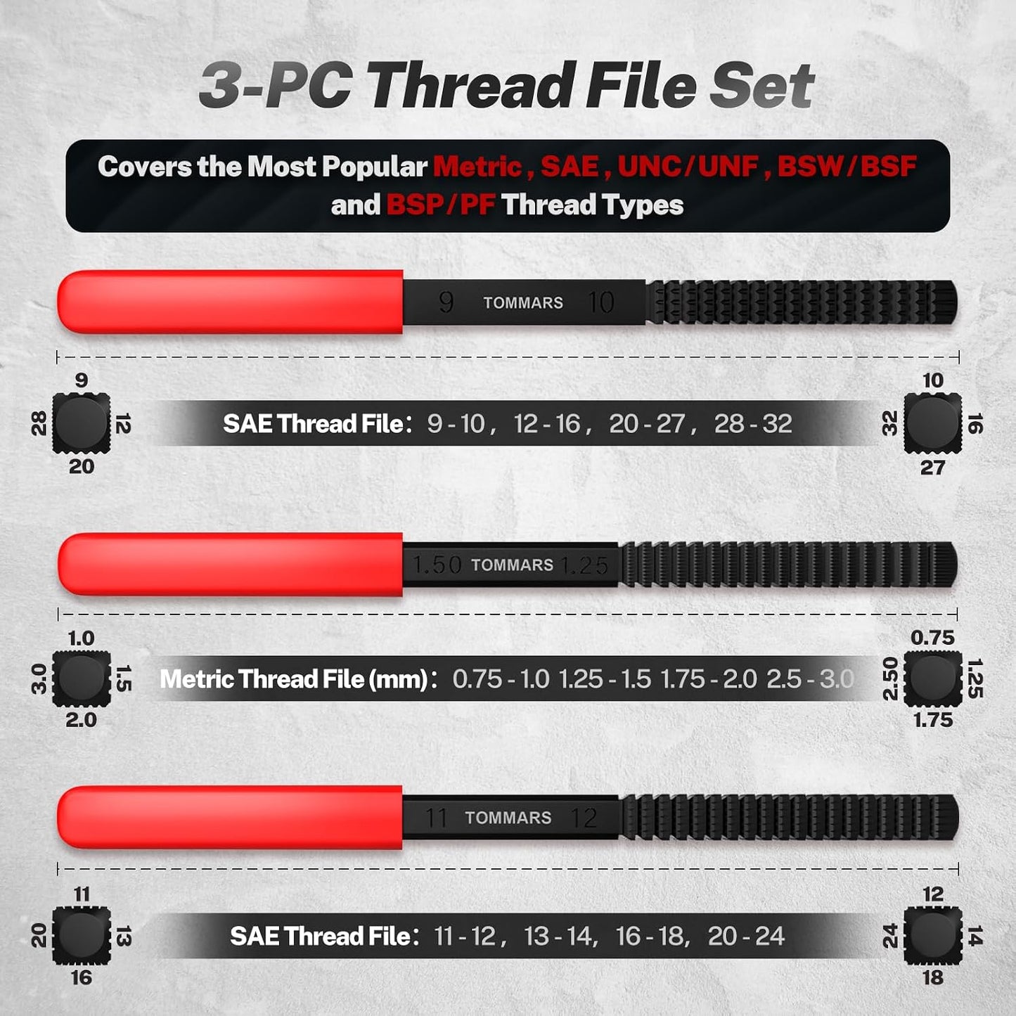 🔥LAST DAY 49% OFF - 🛠️🔩 3Pcs SAE & Metric Thread Repair File Set