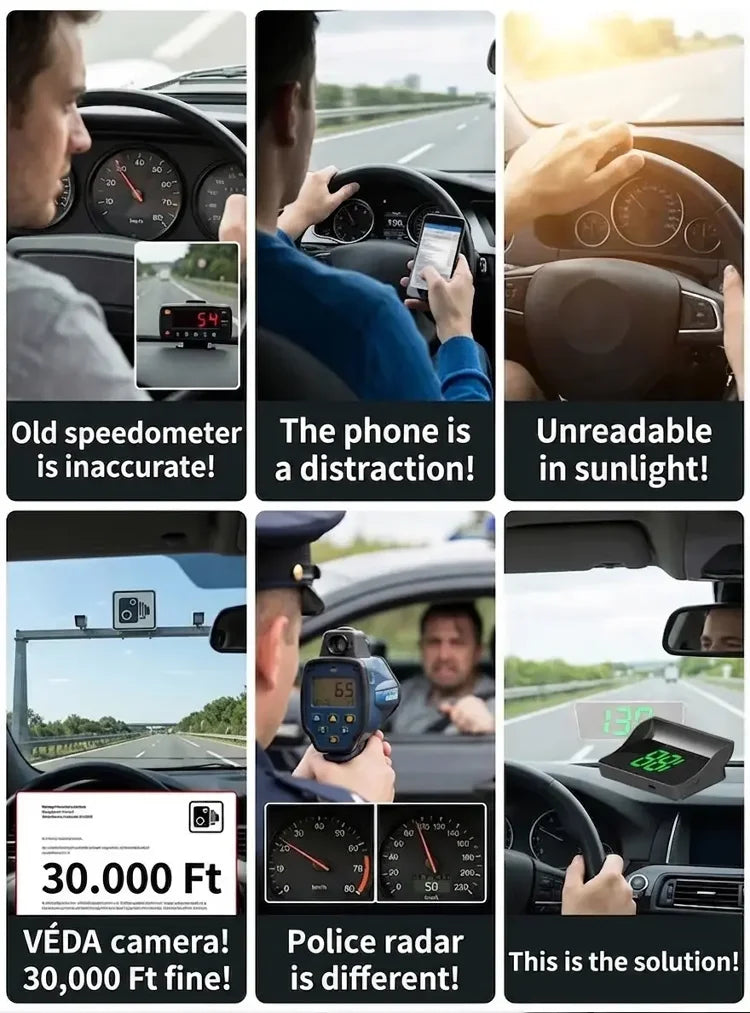 🚗55% OFF NOW! Head-Up Display Car GPS Digital Speedometer – Traffic Light Countdown & Red Light Camera Alert HUD, Universal Driver Safety Warning Device to Avoid Tickets for City Driving