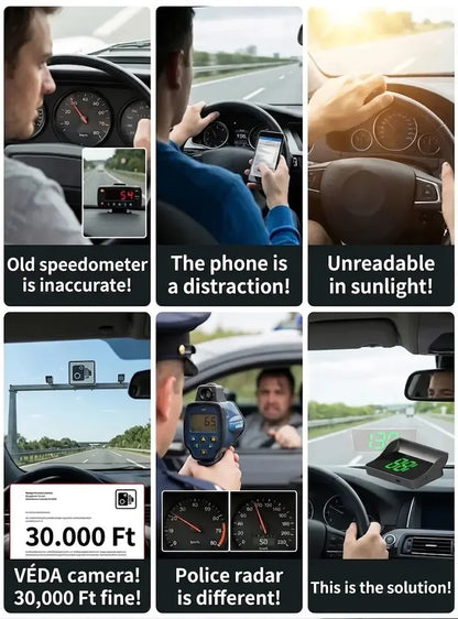 🚗55% OFF NOW! Head-Up Display Car GPS Digital Speedometer – Traffic Light Countdown & Red Light Camera Alert HUD, Universal Driver Safety Warning Device to Avoid Tickets for City Driving