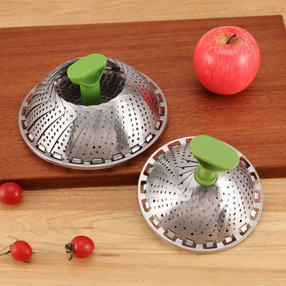 Stainless Steel Folding Vegetable Steamer Basket with Extendable Handle for Pots