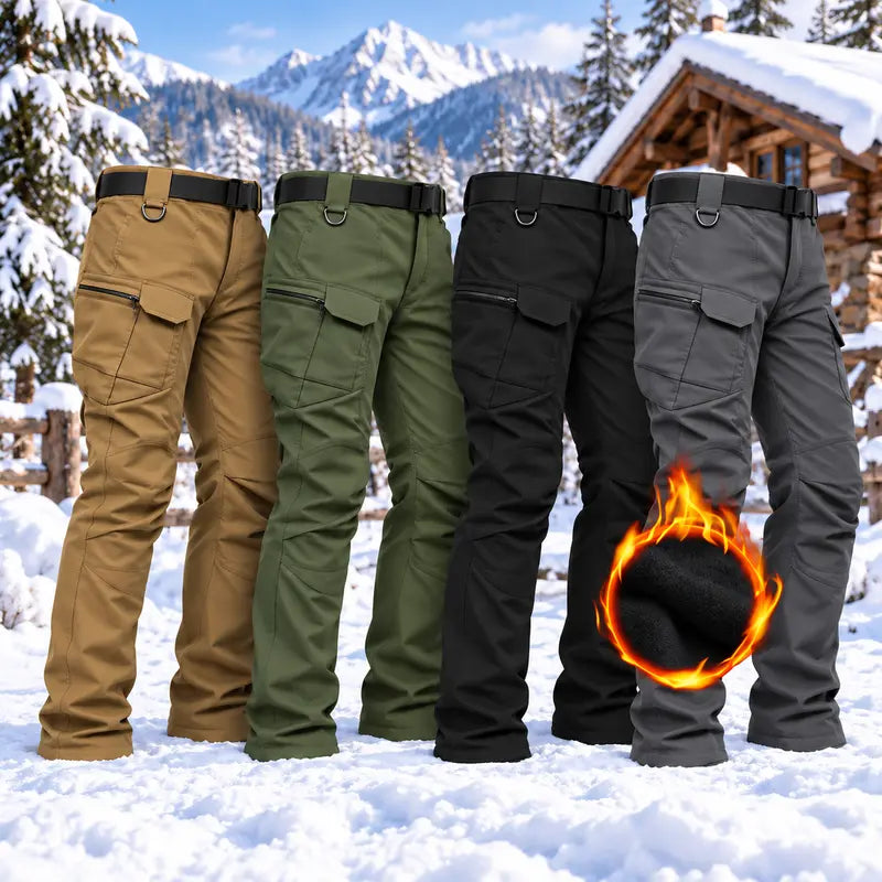 HOMUG Men's Fleece-Lined Tactical Cargo Pants, Windproof Warm Work Pants with Multi-Pockets, 320g Fabric, Regular Fit Outdoor Pants for Fall & Winter