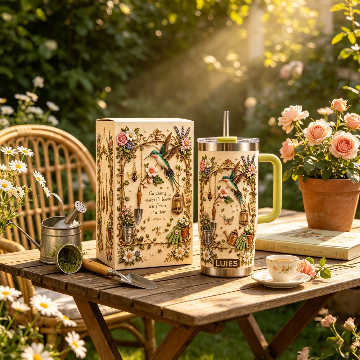 Personalized Gardening Hummingbirds & flowers Tumbler