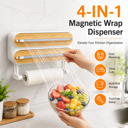 🚚Free Shipping 📦4-in-1 Magnetic Kitchen Wrap Dispenser with Cutters
