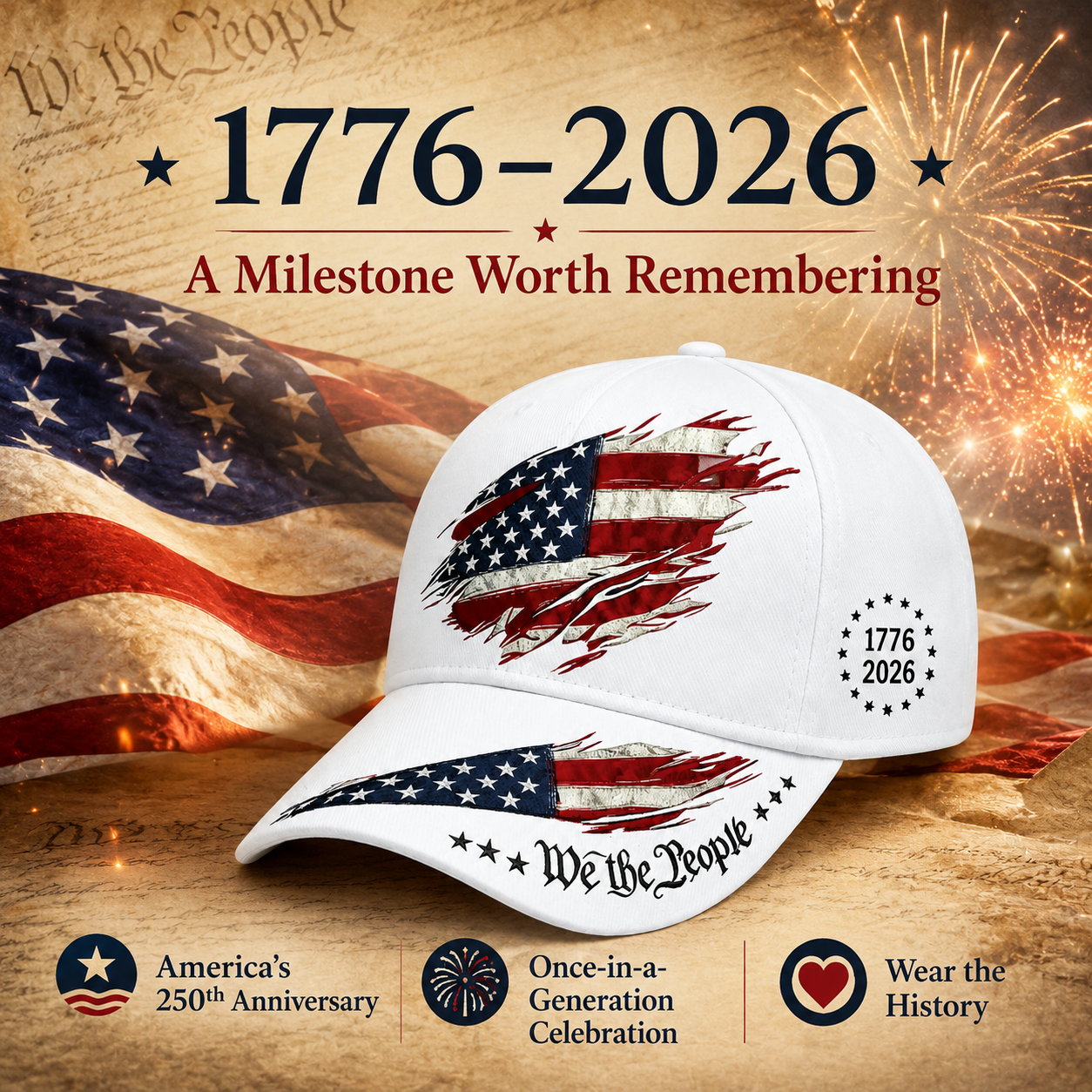 250th Anniversary Print Baseball Cap, Adjustable Unisex Sun Cap⭐