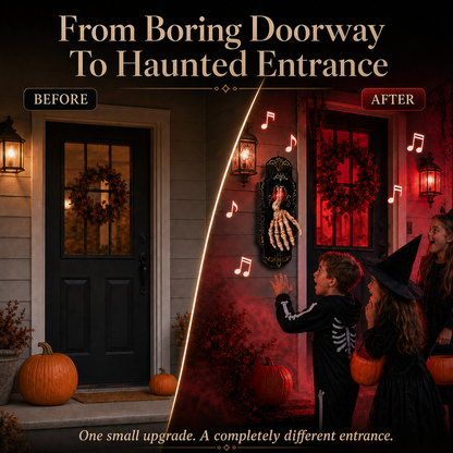 👻Halloween Skeleton Hand Doorbell – Touch/Motion Activated Red Light & Scary Sound Haunted House Decoration