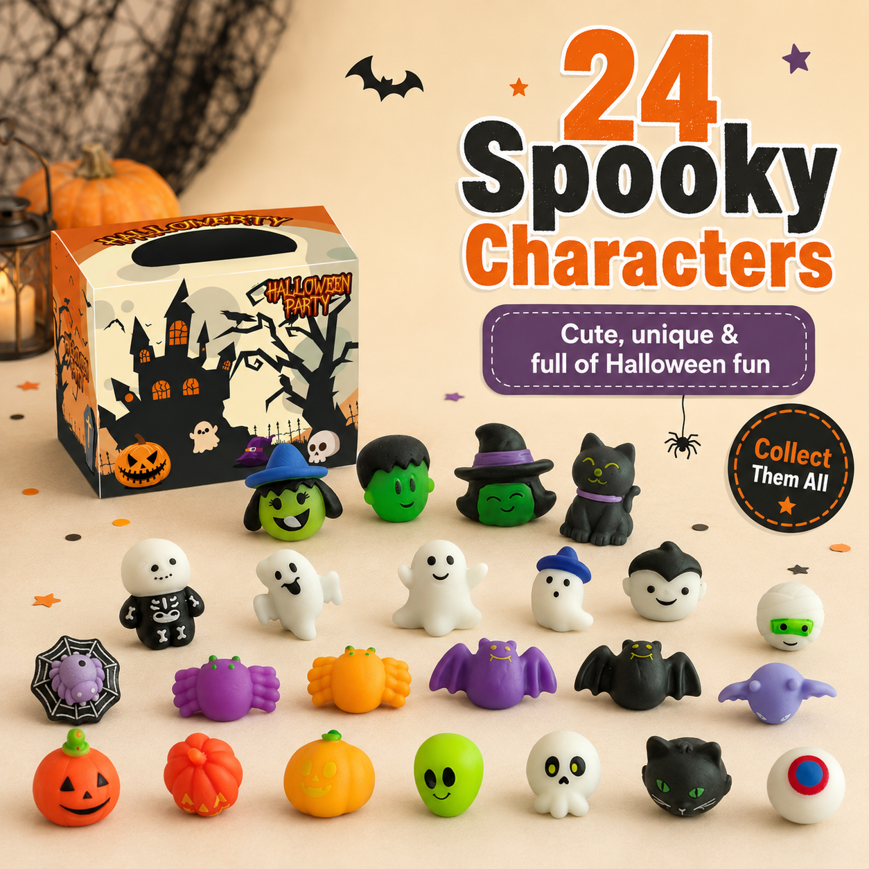 🎃 Halloween Mystery Box - 24 Pcs Spooky Squishy Toys Set 👻