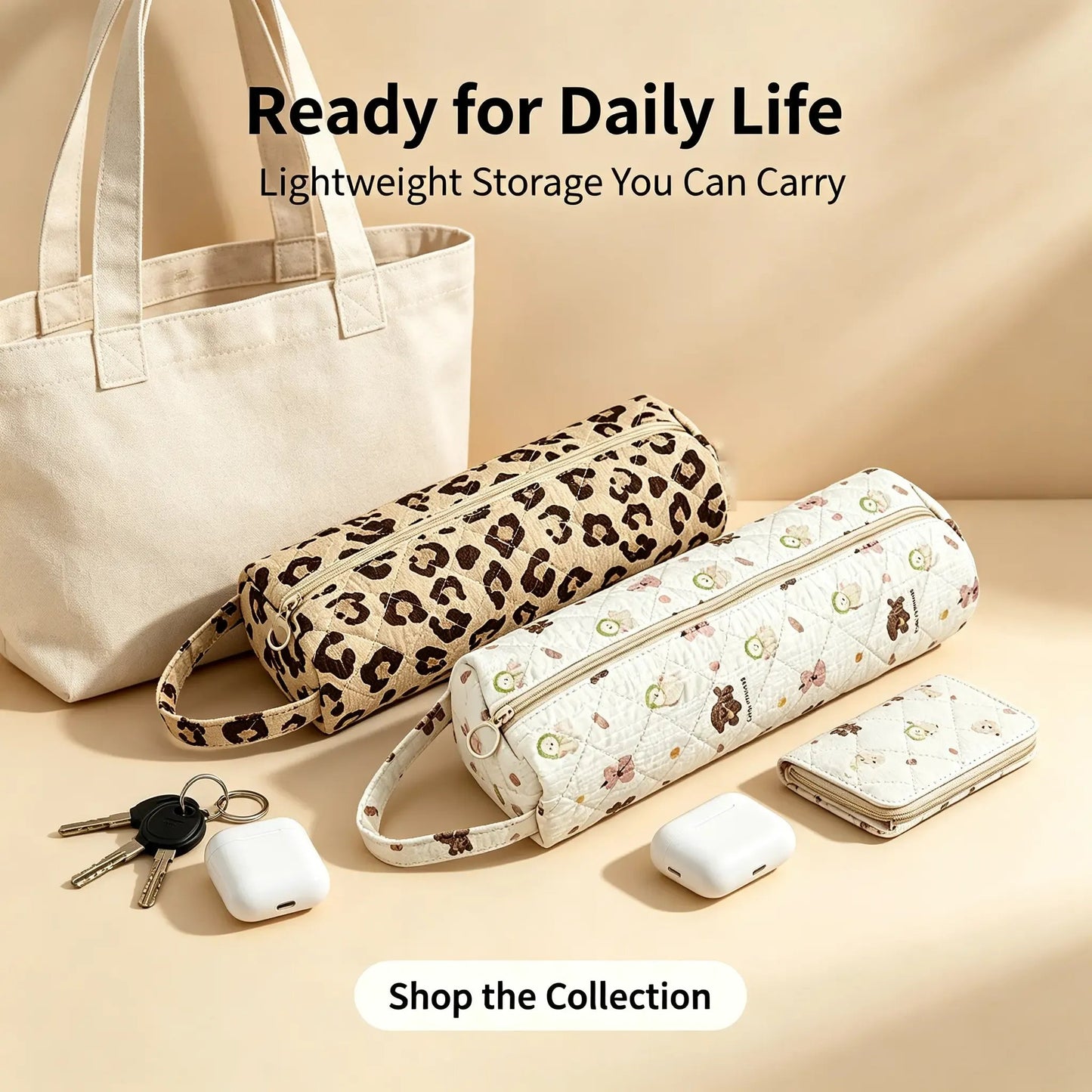 🎒Quilted Multi‐Purpose Storage Bag, Portable Zipper Cosmetic Makeup Pouch with Handle