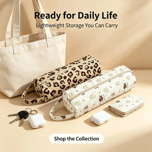 🎒Quilted Multi‐Purpose Storage Bag, Portable Zipper Cosmetic Makeup Pouch with Handle