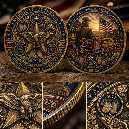 🔥 Last 30pcs🔥 🇺🇸 Limited Edition 250th Anniversary Commemorative Veteran Coin (1776-2026) | The Ultimate Keepsake & Challenge Coin 🦅