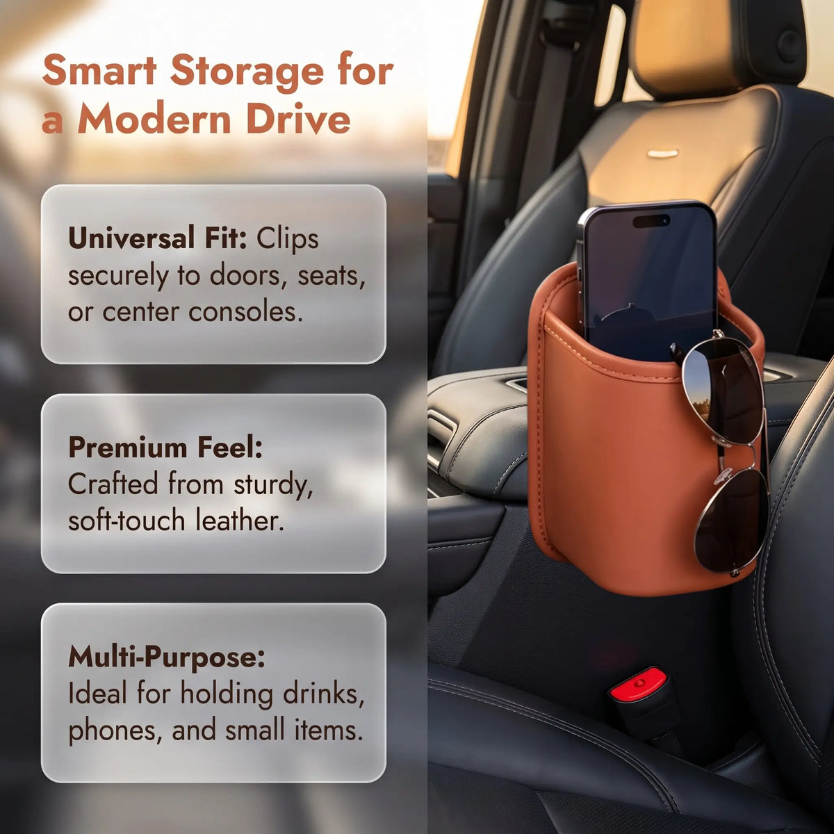 Car Cup Holder Accessory, Multi‑Purpose Drink & Water Bottle Storage Pouch 🚗