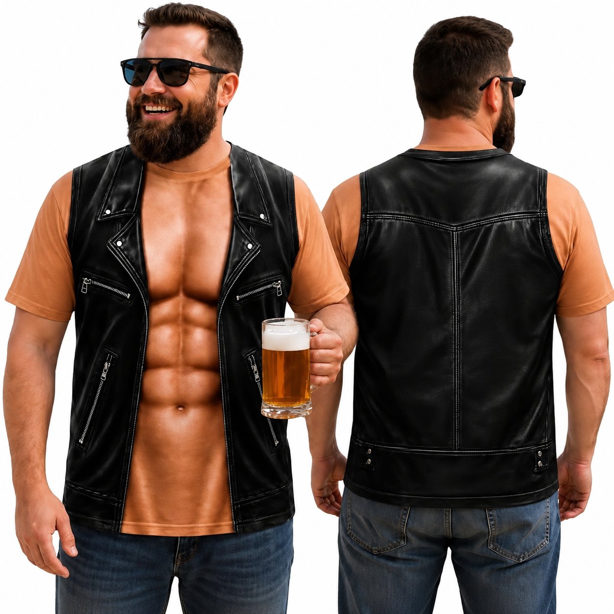 😎3D Illusion Six-Pack Abs Biker Vest T-Shirt | Funny Gag & Streetwear Tee