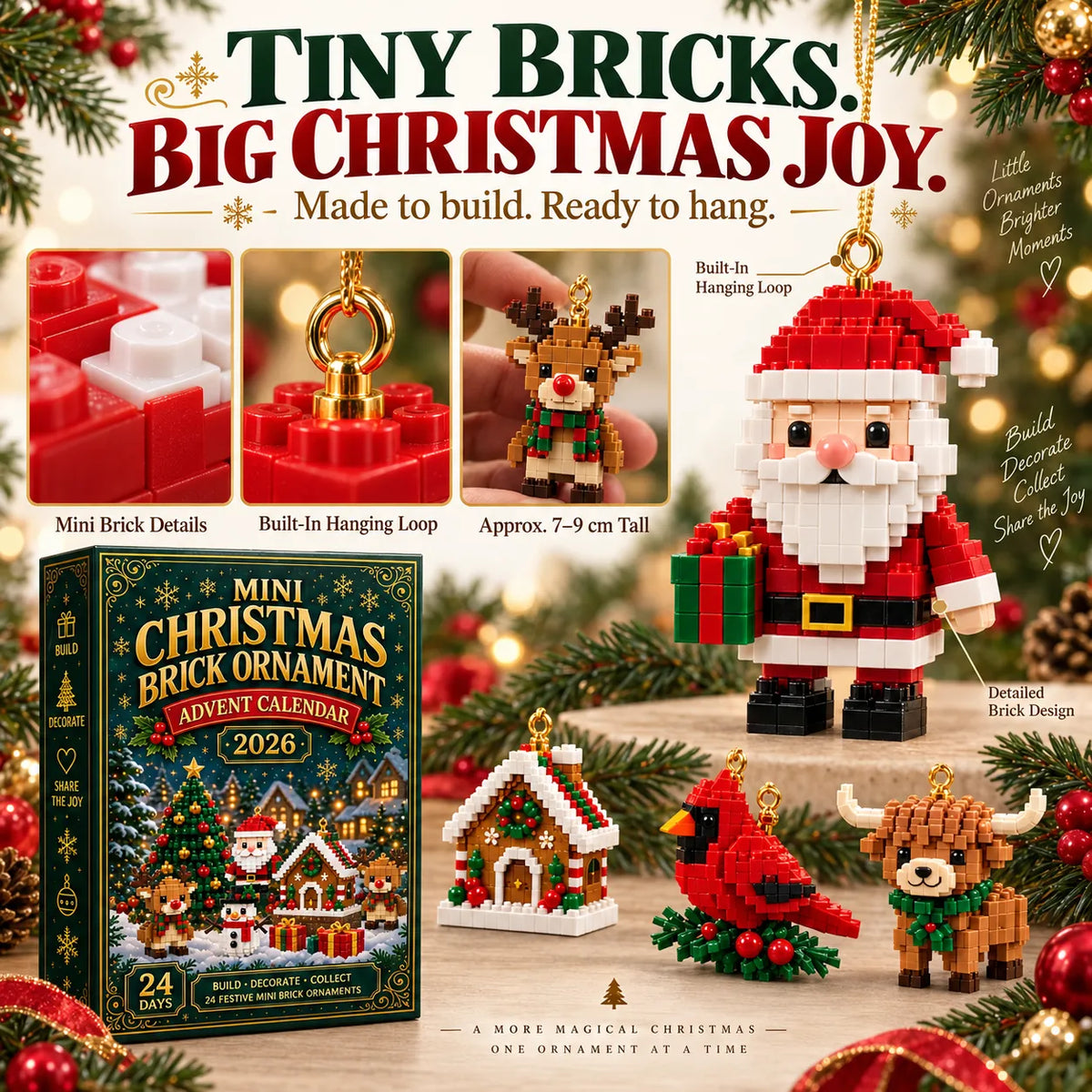 ⏳ Last day to save 49% – 🎄 24-Day Mini Christmas Brick Ornament Advent Calendar