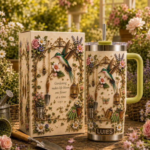 Personalized Gardening Hummingbirds & flowers Tumbler