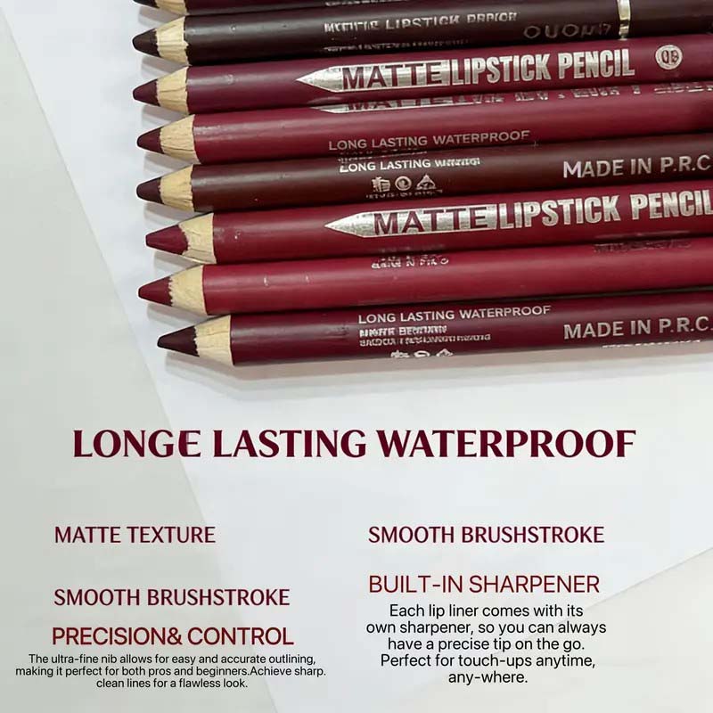 12Pcs Matte Lip Liner With Sharpener Set Waterproof Smudgeproof Precise Contour Lipstick Pens 😍