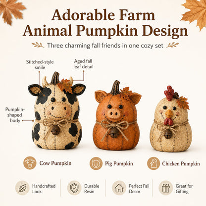 Rustic Farm Pumpkin Friends – Cow Pig Chicken Fall Decor Set