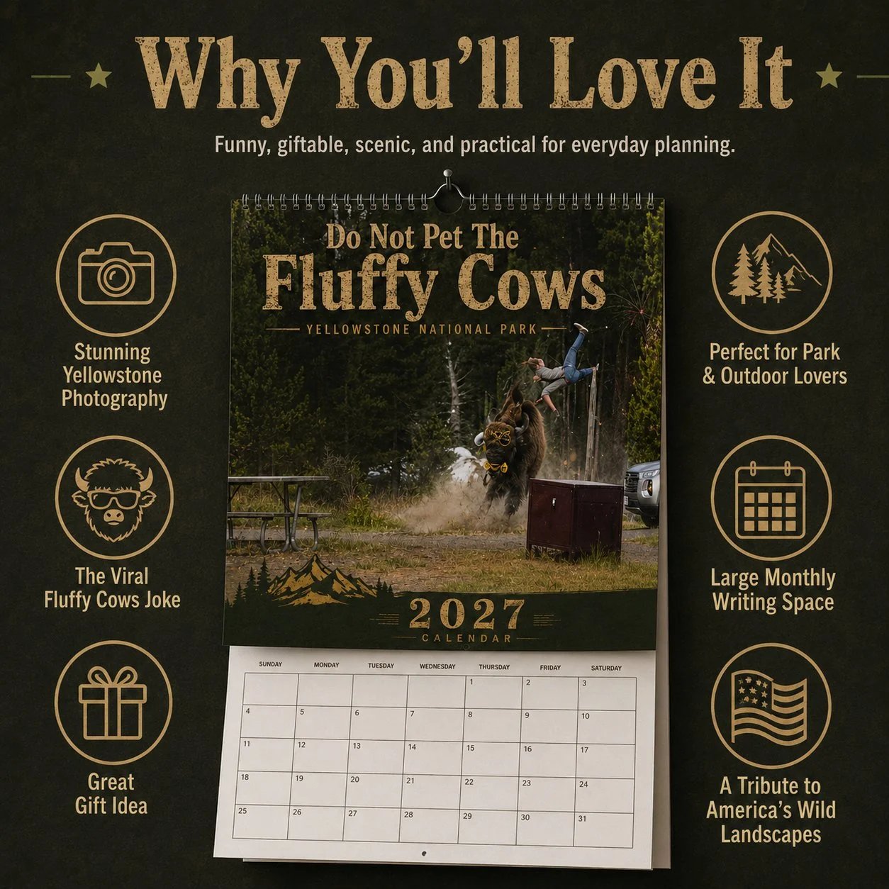 🏞️🔥 Yellowstone Bison 2027 Wall Calendar | The Perfect Blend of Humor, Wildlife & Rustic Decor