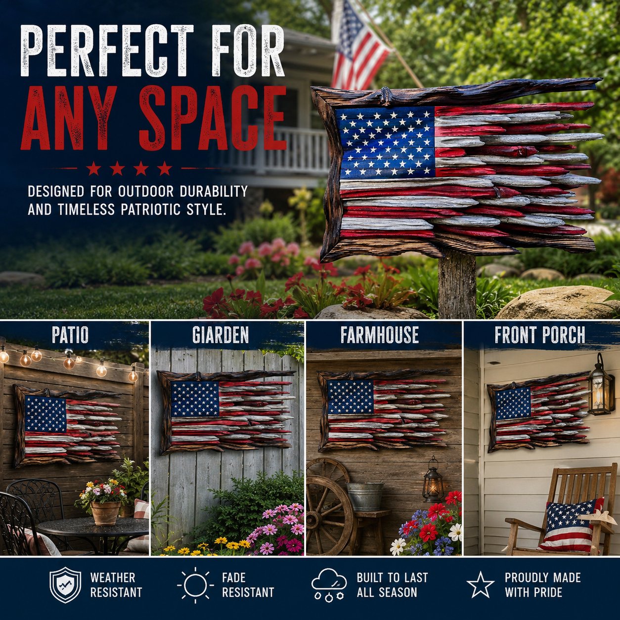 Handmade Wooden American Flag Wall Art 🔥