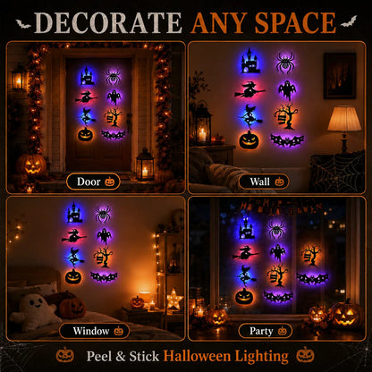 Halloween LED Silhouette Wall Light Stickers, Battery Powered Peel & Stick Decor Lights🦇