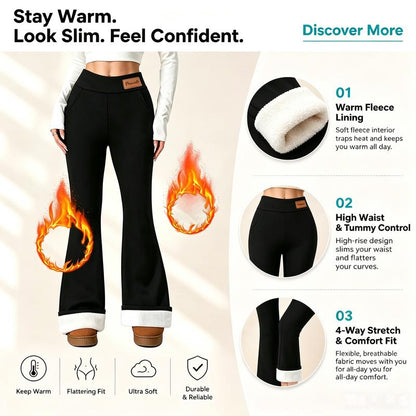 Women's Thermal Thick Lambskin High-Waisted Micro-Flared Pants 👖