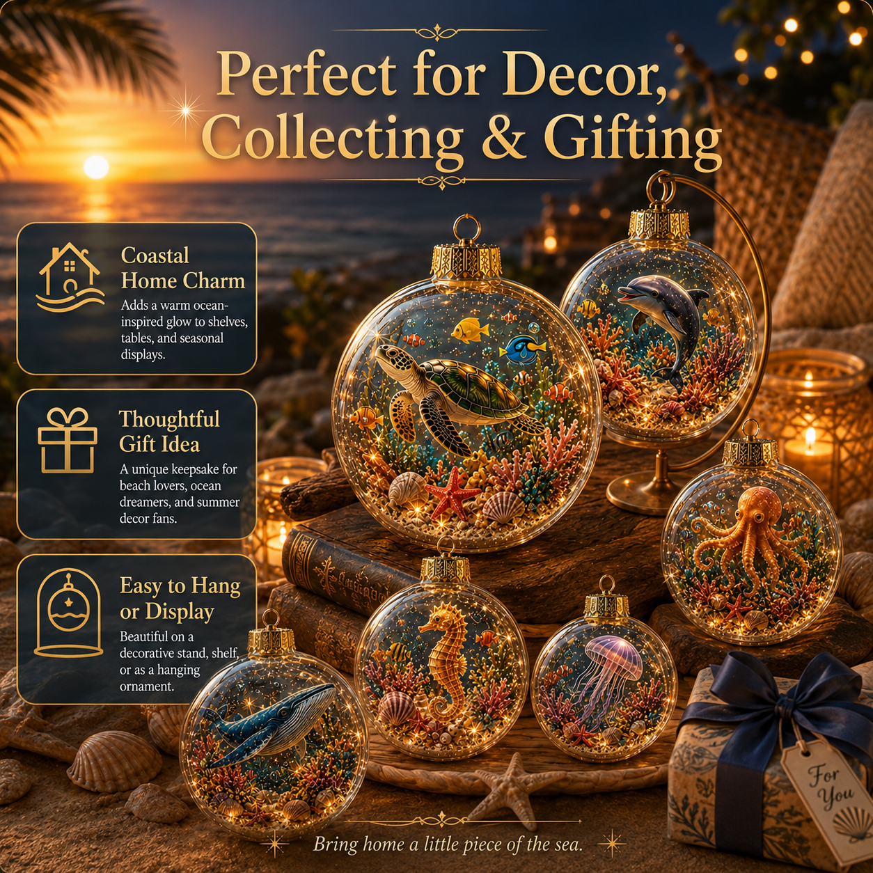 🌊Summer Ocean Animal Lighted Diorama Ornament – 🎁8 Magical Coastal Designs