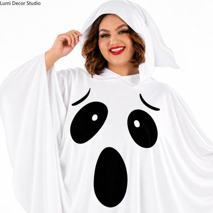 Adult White Hooded Full-Cover Ghost Halloween Costume