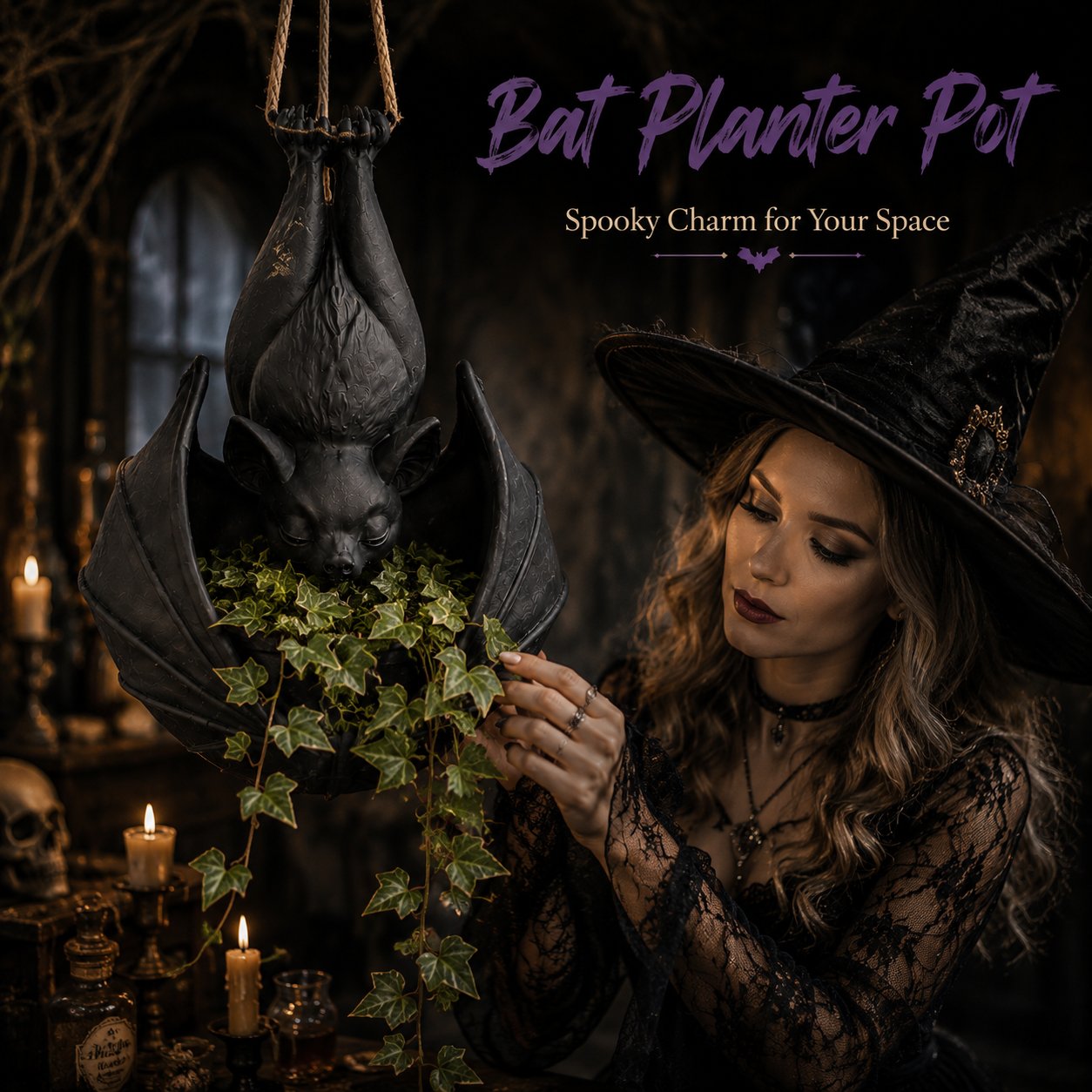 🦇 Hanging Bat Plant Pot🎃Spooky Garden Decor Planter