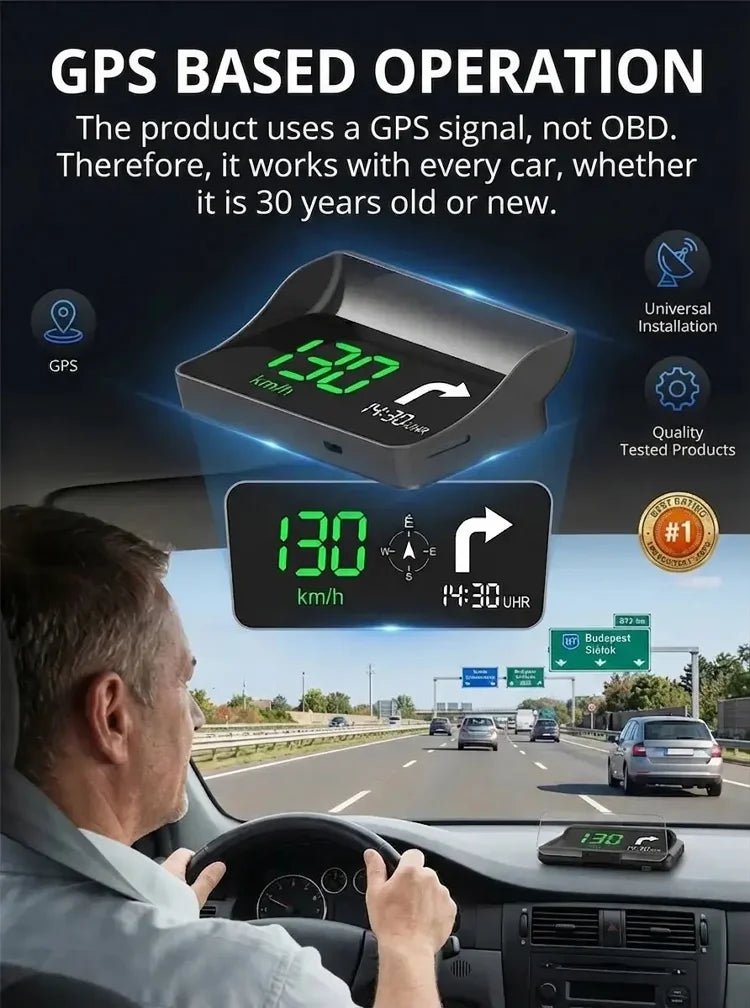🚗55% OFF NOW! Head-Up Display Car GPS Digital Speedometer – Traffic Light Countdown & Red Light Camera Alert HUD, Universal Driver Safety Warning Device to Avoid Tickets for City Driving