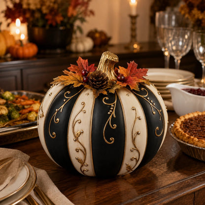 🔥HOT SALE - 🎃Lighted Black & Ivory Pumpkin Decor with Remote