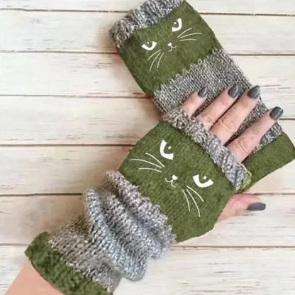 🐱 Cute Women’s Knitted Cat Gloves — For Warm Hands & Free Fingers