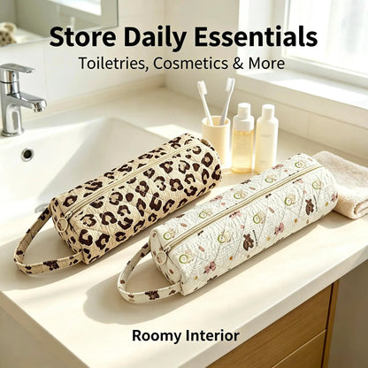 🎒Quilted Multi‐Purpose Storage Bag, Portable Zipper Cosmetic Makeup Pouch with Handle