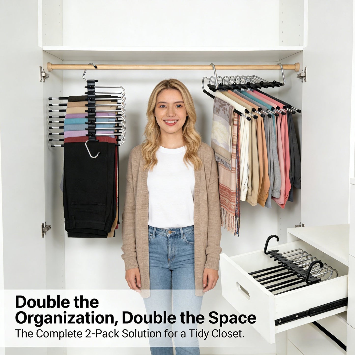 👖 9-Tier Space-Saving Pants Hangers – 2 Pack