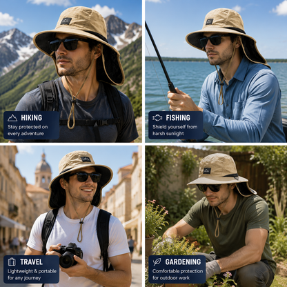 Outdoor Sun Protection Hat with Wide Brim and Neck Flap