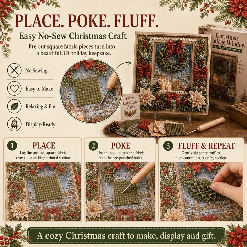 🔥🔥 LAST DAY 49% OFF – 🎄🧵 Premium 3D Christmas Fabric Poke Art Kit | No-Sew Holiday Craft with Pre-Punched Board, Fabric Squares & Display Stand 🎅✨