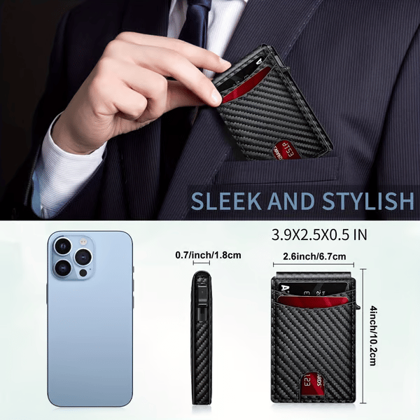 💼🔒Premium Aluminum RFID Blocking Minimalist Wallet for Men - Pop-Up Card Access, Money Clip & ID Window