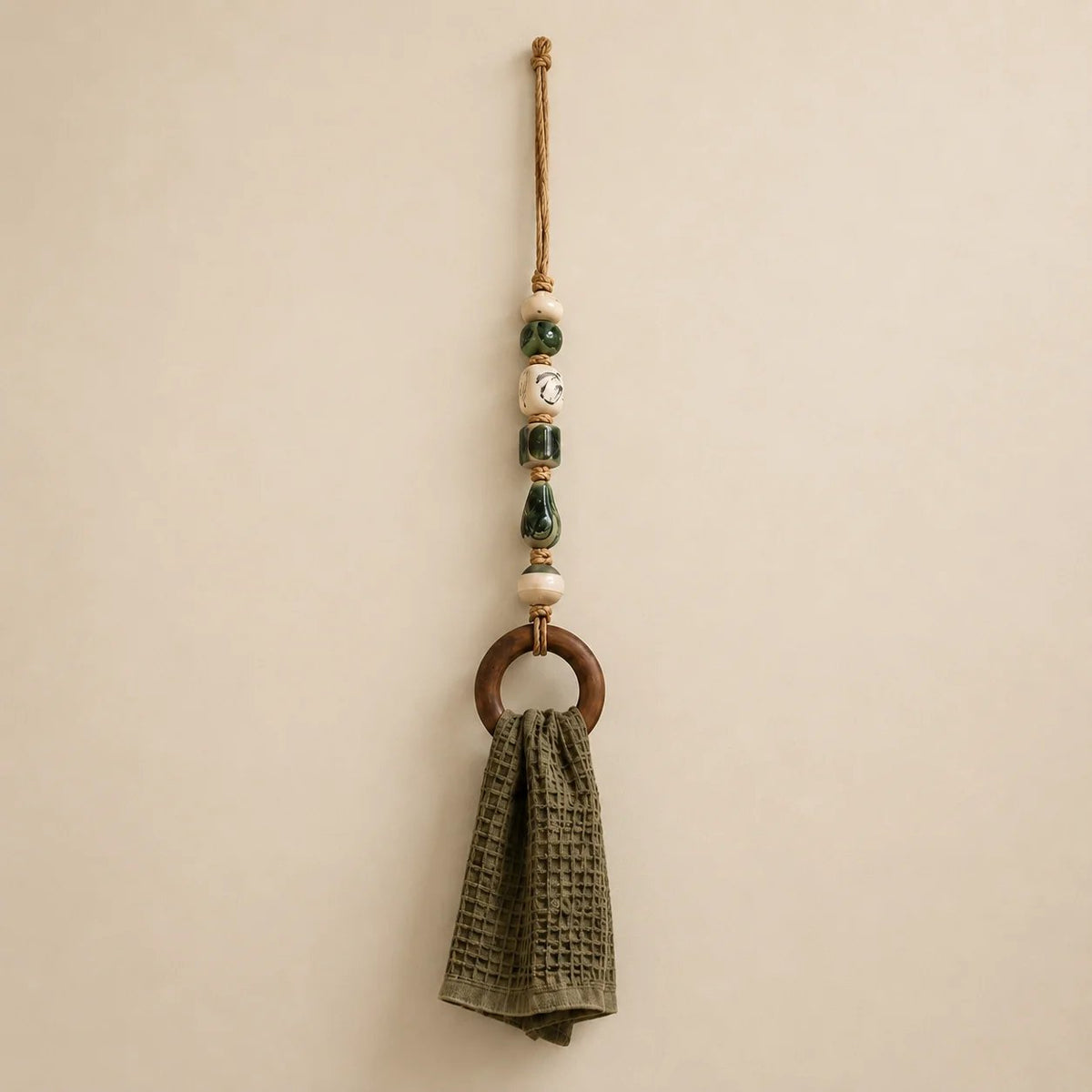 Decorative Beaded Towel Hanger with Wooden Ring