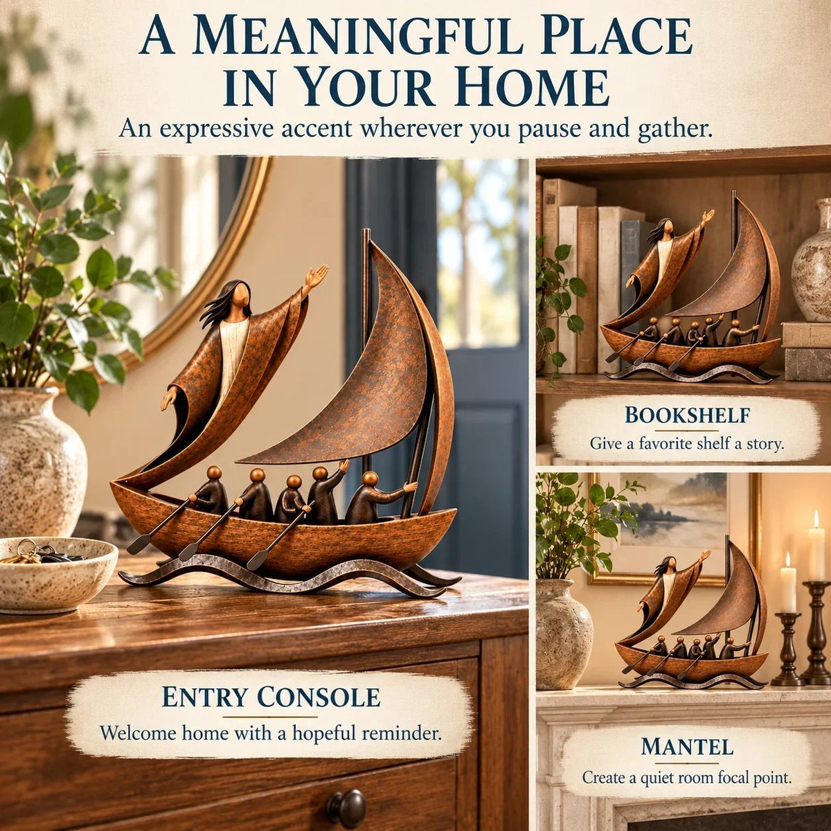 ⏳ Last Day 49% OFF – ⛵ Faith-Inspired Sailing Boat Sculpture | Bronze-Tone Décor with Symbolic Figures & Timeless Detail ✨