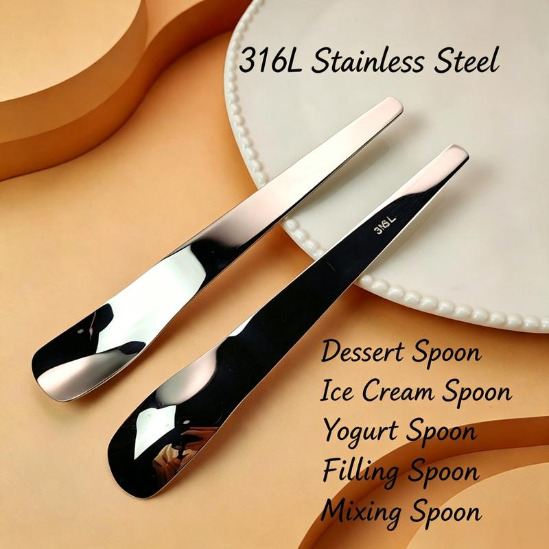 316L Stainless Steel Dessert Spade Spoon, Mirror Polished Thick Multi‑Purpose