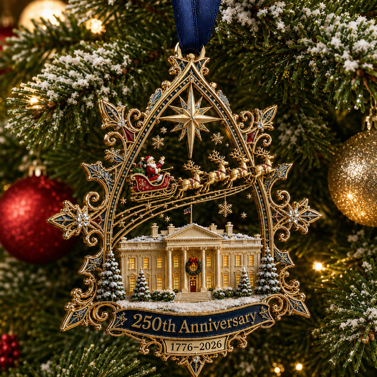 🏆🇺🇸 Limited Edition!🔥250th Anniversary: Santa Flying Over the White House on a Snowy Night