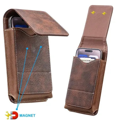 🔥Waist Belt Cell Phone Pouch 📱 Multi-Pocket Leather Holster with Card Holder